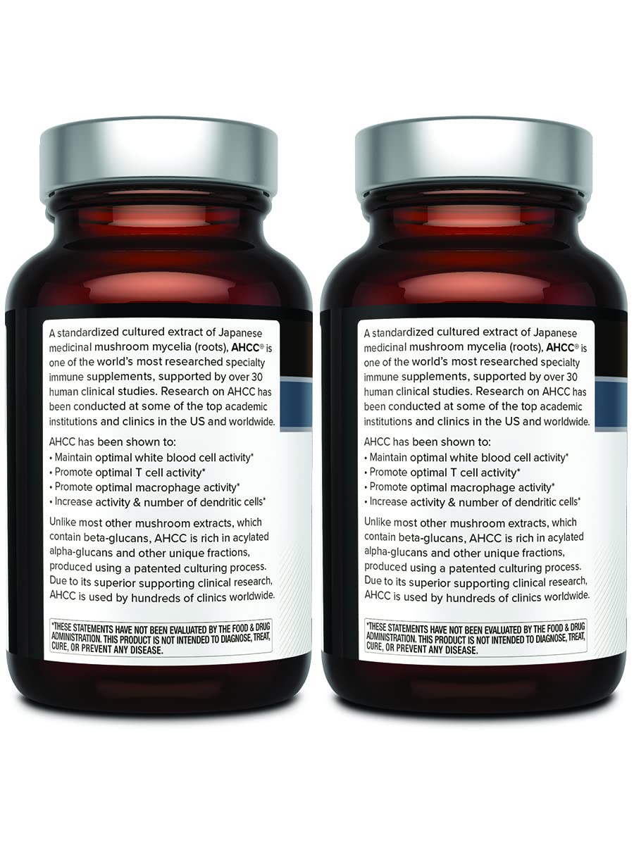 Front view of Quality of Life AHCC Kinoko Platinum 750 mg capsule bottle
