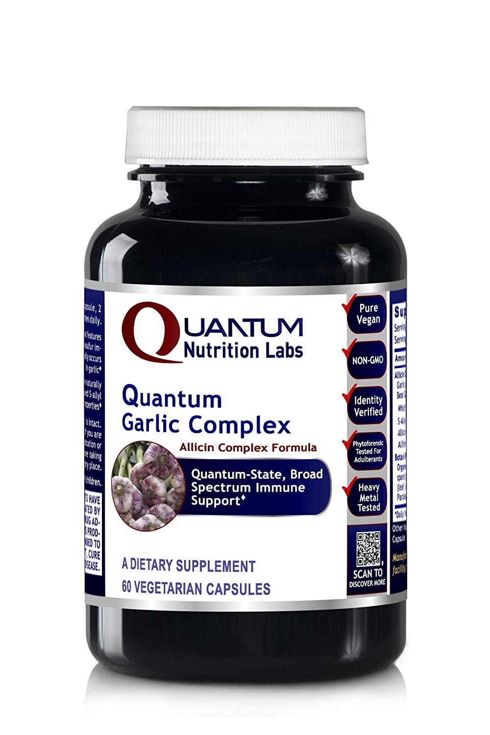 Quantum Garlic Complex bottle label with allicin-rich garlic extract and 60 vegetarian capsules