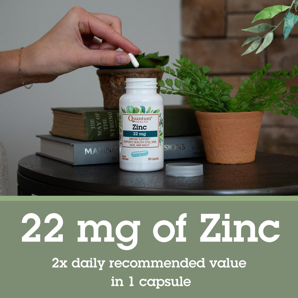 Supplement facts panel for Quantum Health Zinc 22 mg