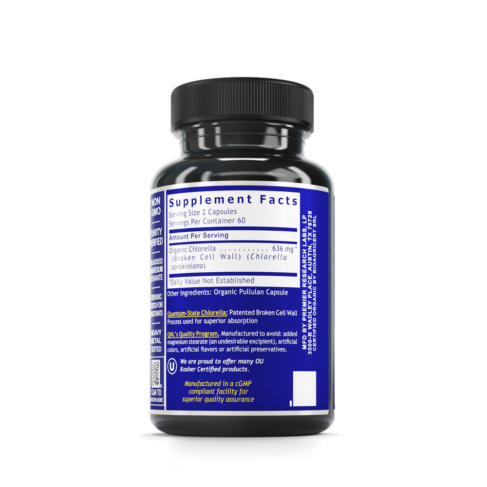 Chlorella capsules illustrating broken cell wall technology