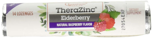 Front of Quantum Zinc Elderberry Raspberry Lozenge packaging