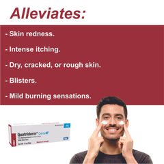 QUATRIDERM NF compact packaging tube for on-the-go relief.