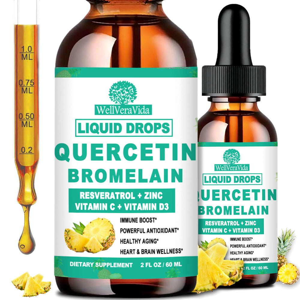 Bottle of 2-pack Quercetin with Bromelain Liquid Drops for immune support