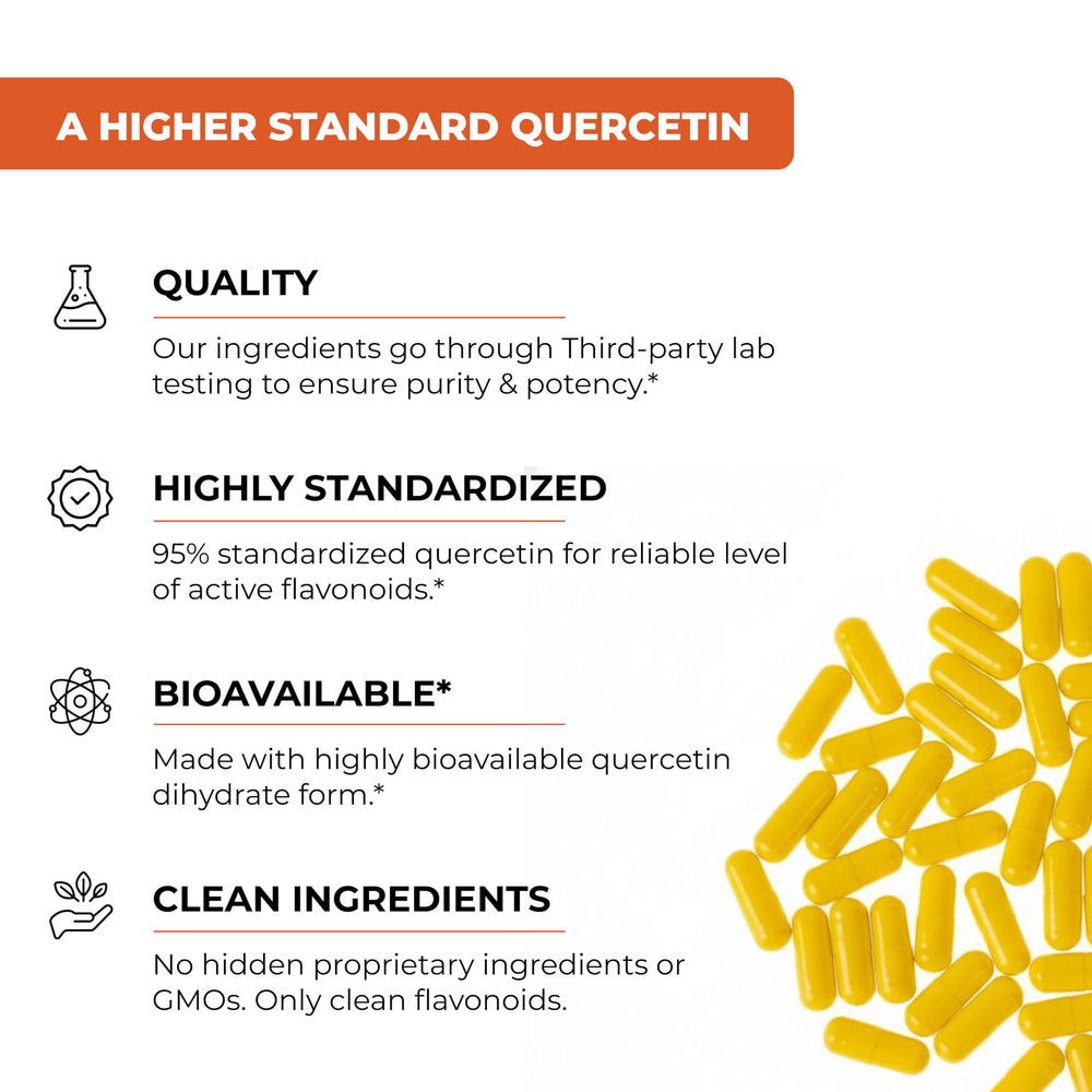 Close-up of quercetin dihydrate 1000 mg per serving label