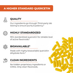 Close-up of quercetin dihydrate 1000 mg per serving label