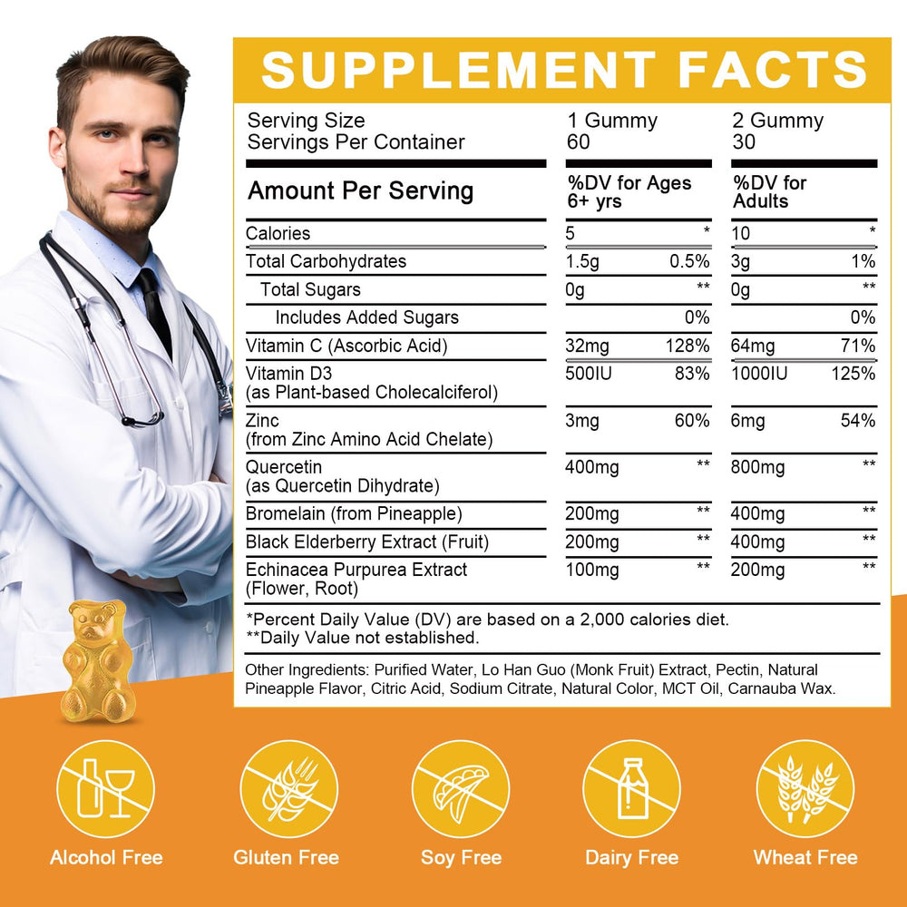 Front view of Pineapple flavored Quercetin Gummies package
