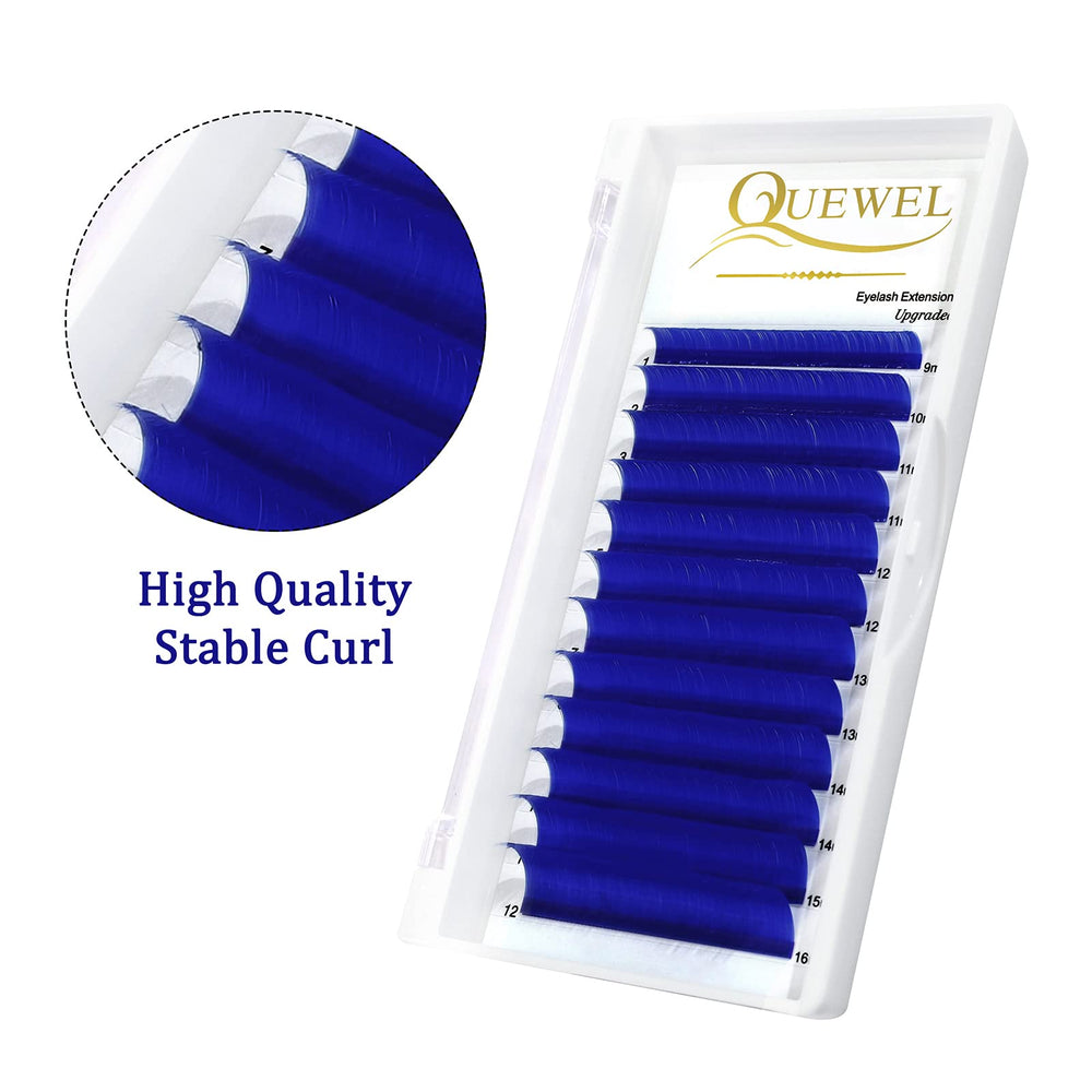 QUEWEL Easy Fan Blue lashes 10mm tray demonstrates length options for subtle enhancement