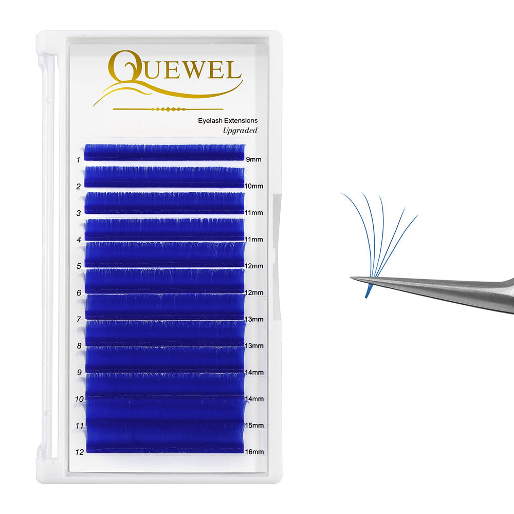 QUEWEL Easy Fan Blue lashes 9-16mm tray combines mixed lengths for custom fans
