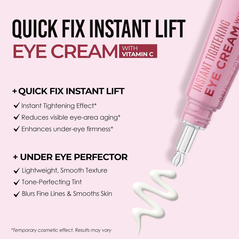 Closeup of Quick Fix retinol eye tightener cream tube showing premium texture.