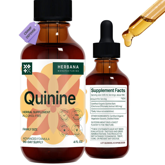 Quinine liquid extract 4 oz bottle on white background