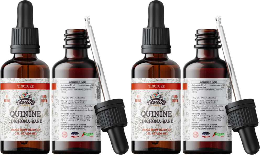 Quinine tincture extract bottle with per-pack information