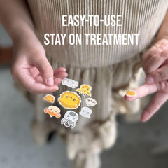 Quitch natural ingredients and patent-pending tech illustrated in a patch for itch relief