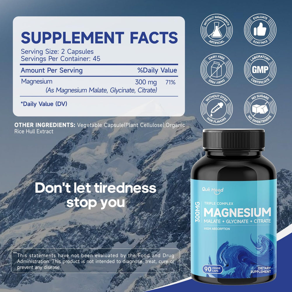 Close-up of magnesium glycinate, malate, and citrate capsules