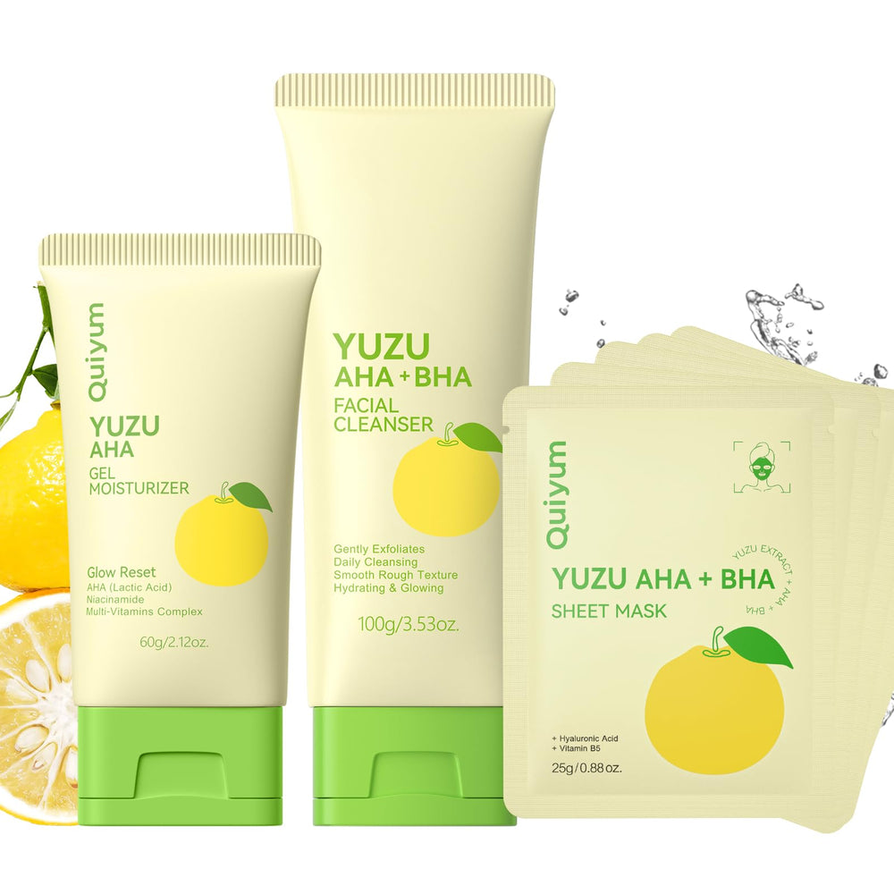 QUIYUM Yuzu cleanser bottle with dual-acid formula for clear pores.