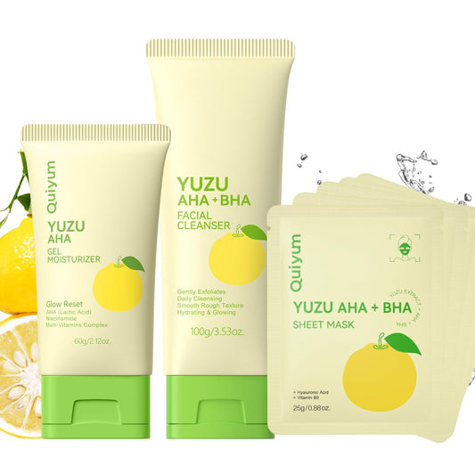 QUIYUM Yuzu cleanser bottle with dual-acid formula for clear pores.