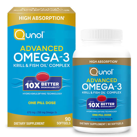 Qunol Advanced Omega-3 Krill and Fish Oil Complex bottle label