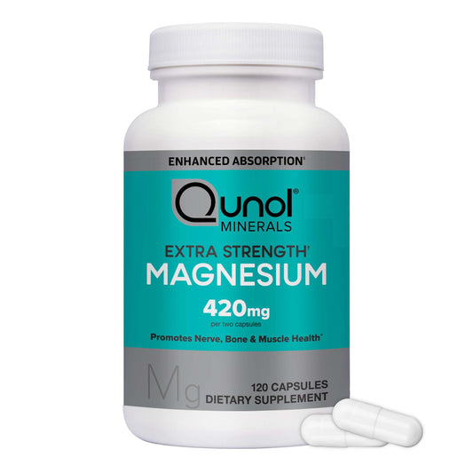 Qunol Magnesium Capsules 420mg bottle – front view