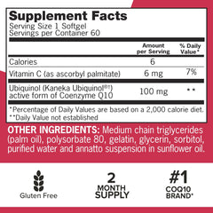 Close-up of CoQ10 100mg label on bottle