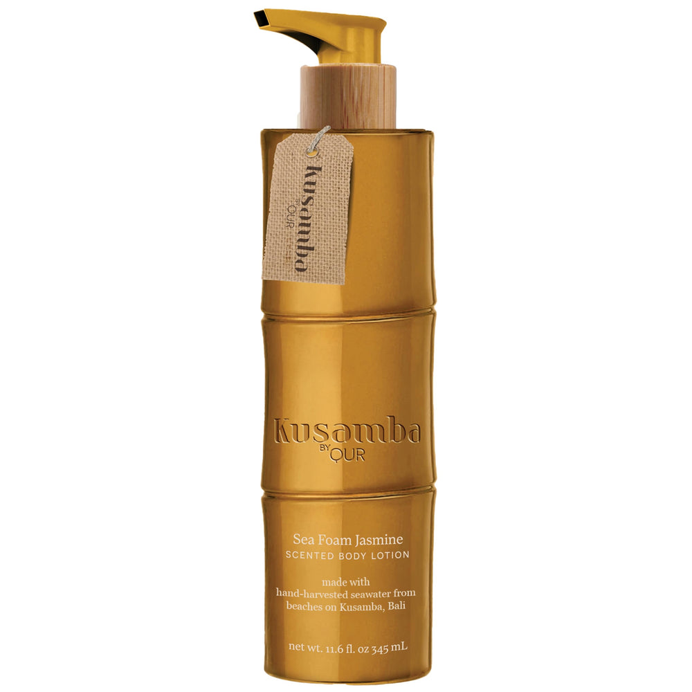 QUR SeaFoam Jasmine lotion bottle, lightweight daily moisturizer for radiant skin.