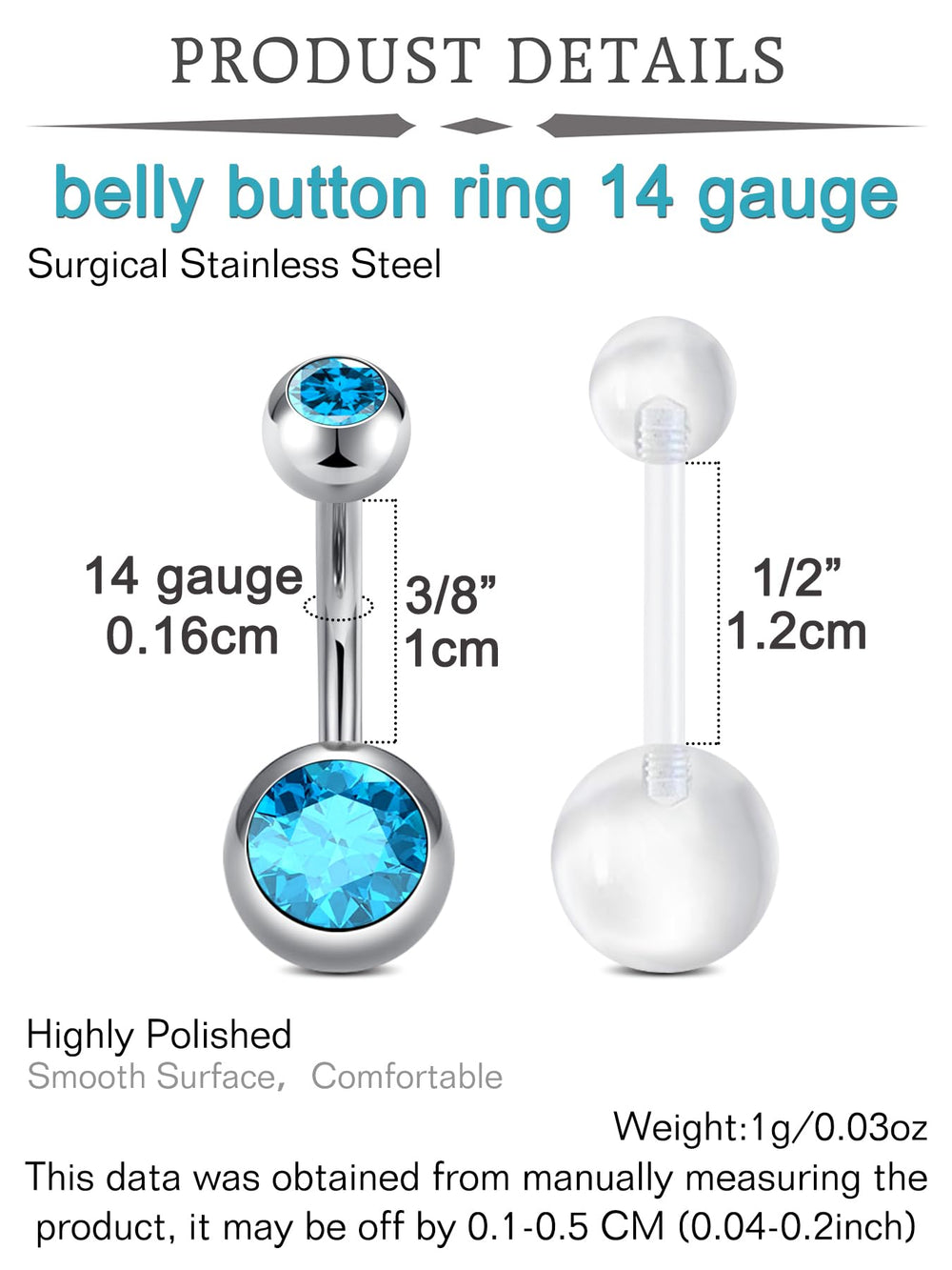 QWALIT blue navel rings three-piece set adds style