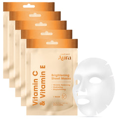 Radiant Aura Vitamin C and E sheet mask pack delivers glow boosting hydration.
