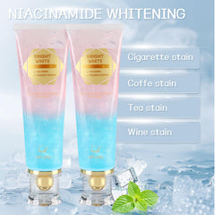 Tube of Radiant Whitening Toothpaste with Niacinamide on a white surface