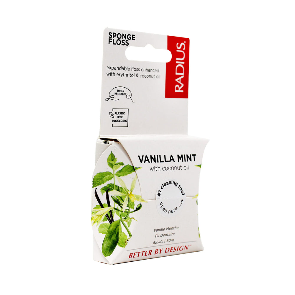 Organic ingredients label on Radius floss container