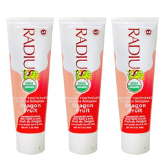 Dragon fruit flavored toothpaste tube close-up with label