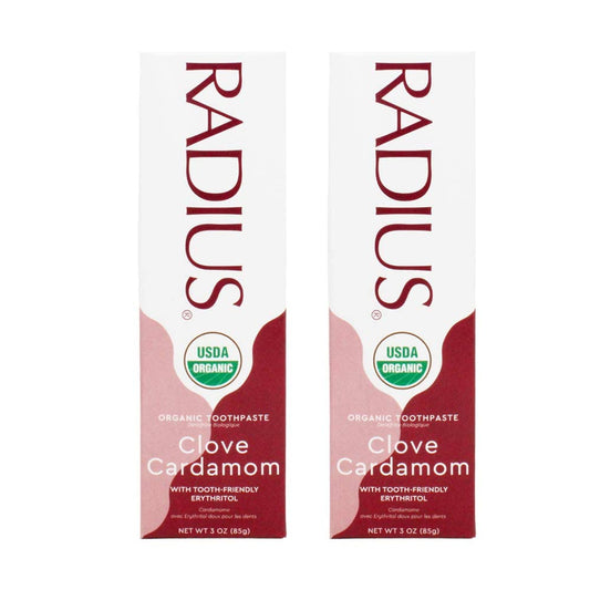 Front view of RADIUS USDA Organic Toothpaste 3oz Clove Cardamom pack of 2