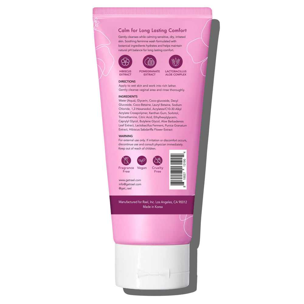 Rael feminine wash gel-to-foam texture shown for a smooth daily cleanse.