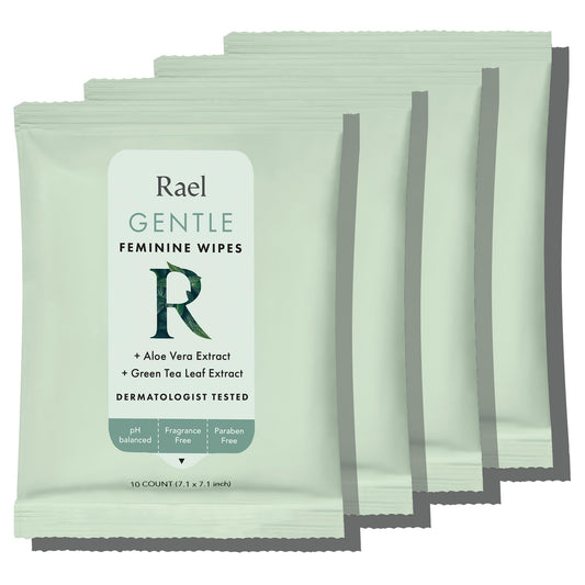 Rael feminine wipes pack of 4 provides on-the-go daily freshness.