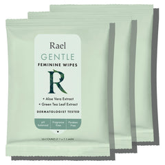 Rael feminine wipes travel-pack outside for on-the-go freshness and daily use.