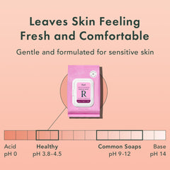 Rael feminine wipes travel scene showing compact pack for on-the-go refreshment.