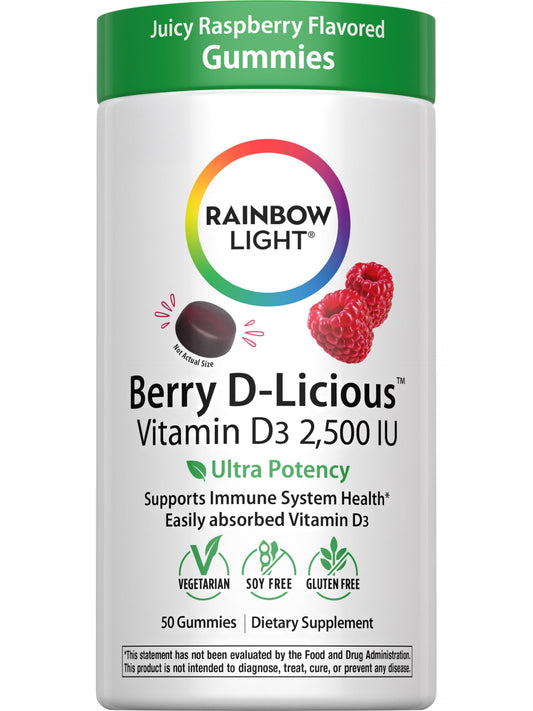 Rainbow Light Berry D-Licious 2,500 IU Vitamin D3 Gummies bottle front