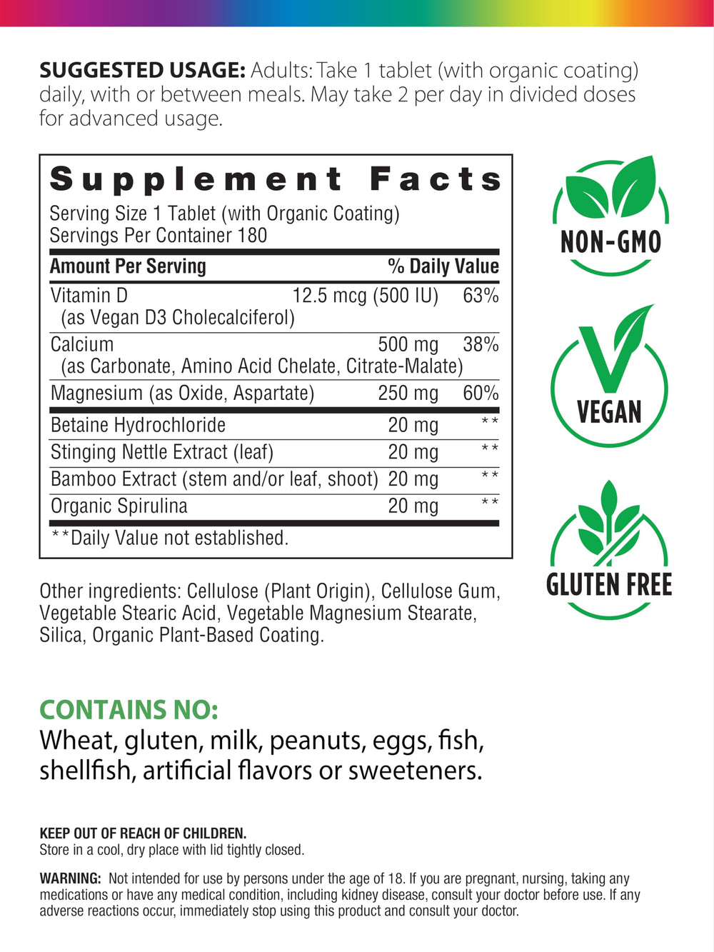 Calcium tablet delivering 500 mg of calcium per tablet