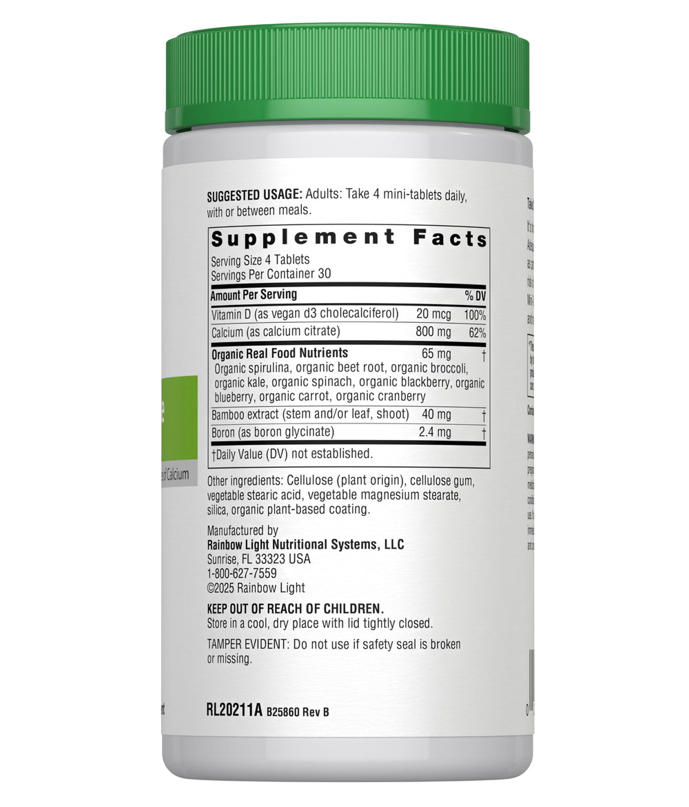 Ingredients include calcium citrate, vitamin D3, boron and spirulina