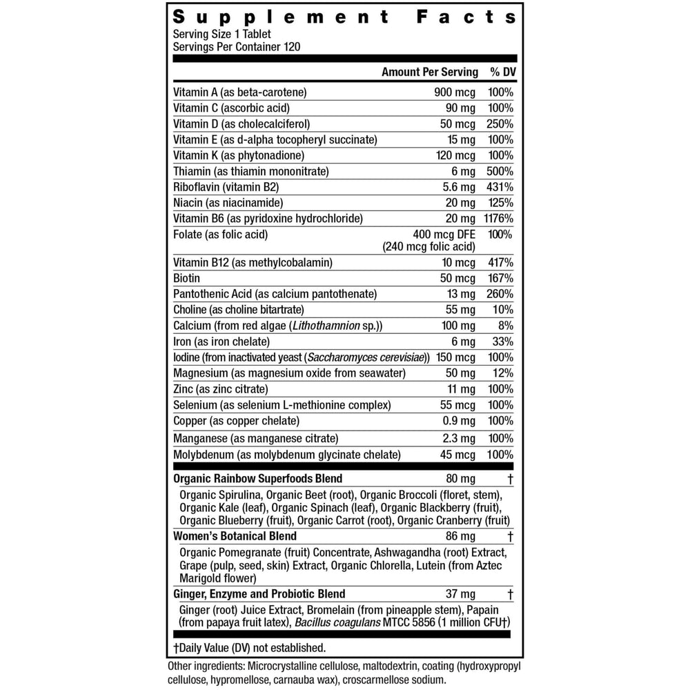 Rainbow Light Multivitamin Womens One Powder bottle label close-up