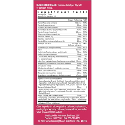 Lifestyle-friendly image featuring Rainbow Light Multivitamin Womens One Powder on shelf