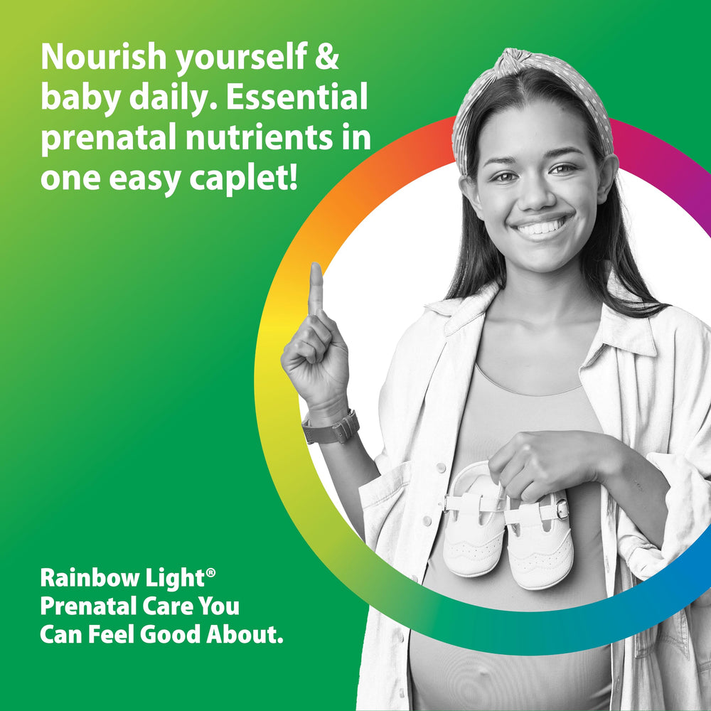 Close-up label of Rainbow Light Prenatal Multivitamin One+ for Women