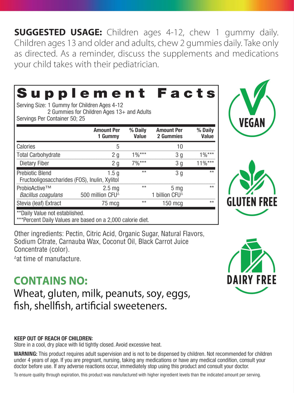Front label of Rainbow Light Probiolicious gummies bottle