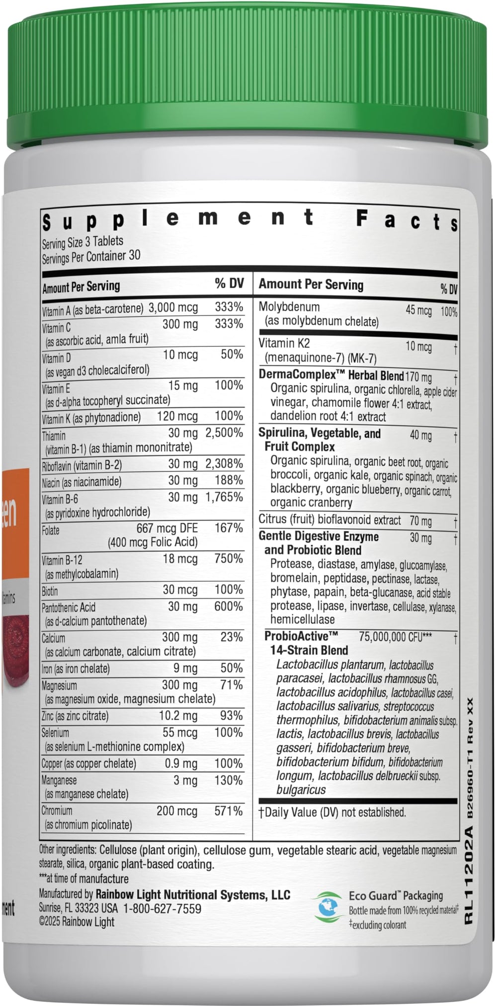 Close-up of Rainbow Light Teen Multivitamin packaging showing Fruit Punch flavor