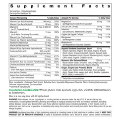 Close-up of Rainbow Light multivitamin bottle label showing Non-GMO and Vegetarian