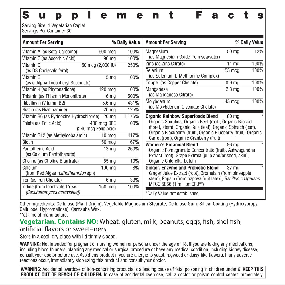 Rainbow Light Women's Multivitamin One Plus product label close-up