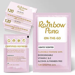 RainbowPana feminine wipes individually wrapped pack for on-the-go gentle cleansing.
