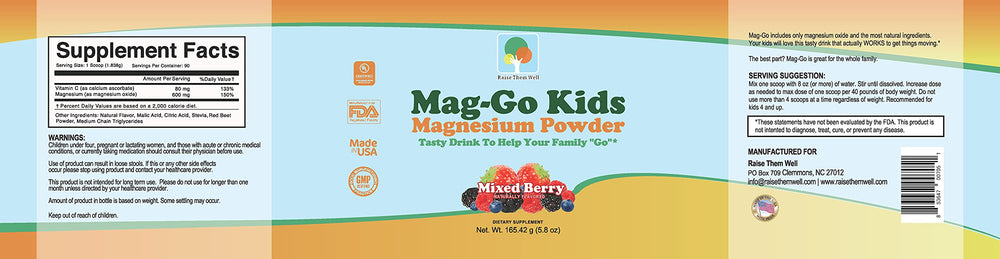 Raise Them Well Mag-Go Kids Magnesium Powder Unflavored tub