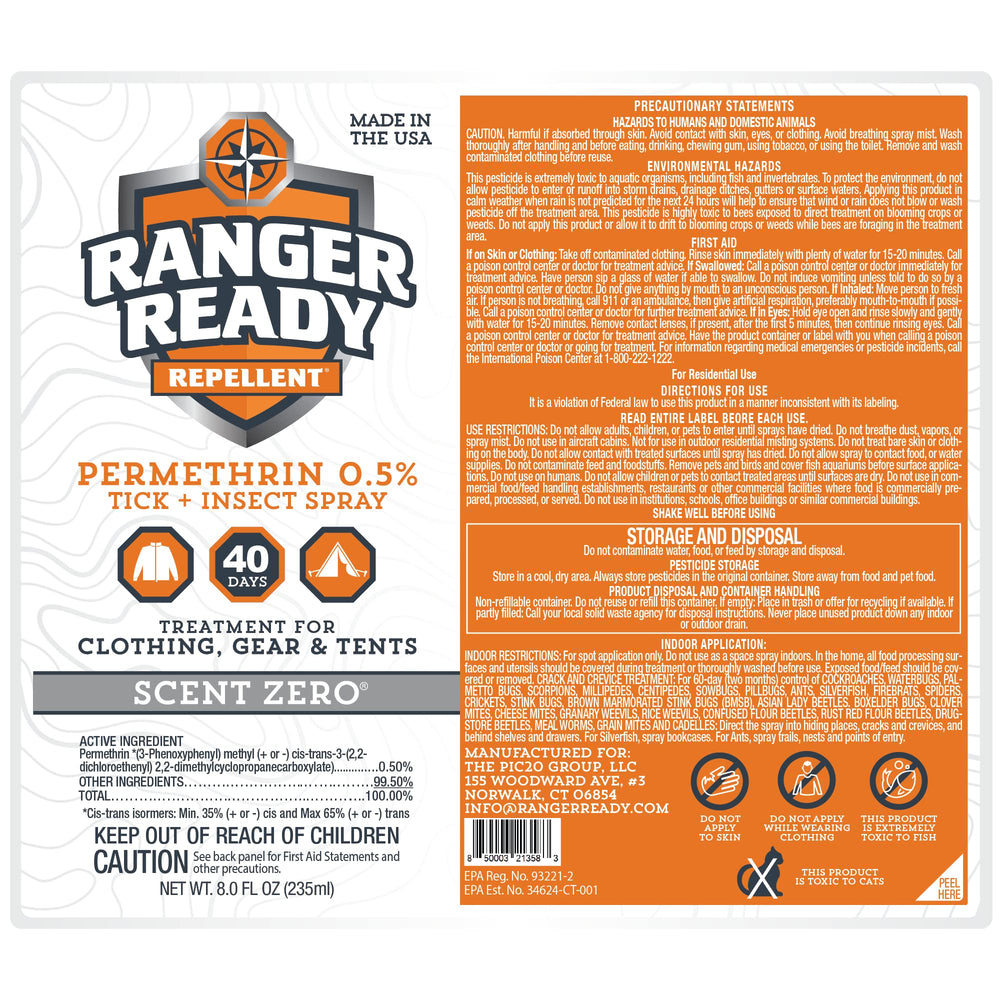 Ranger Ready Permethrin long-lasting protection covers up to 5 washings.