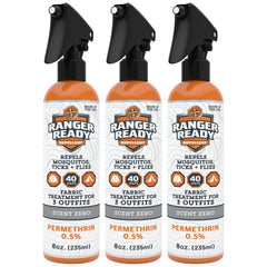 Ranger Ready Permethrin spray bottle with 8oz pack protects clothing and gear.