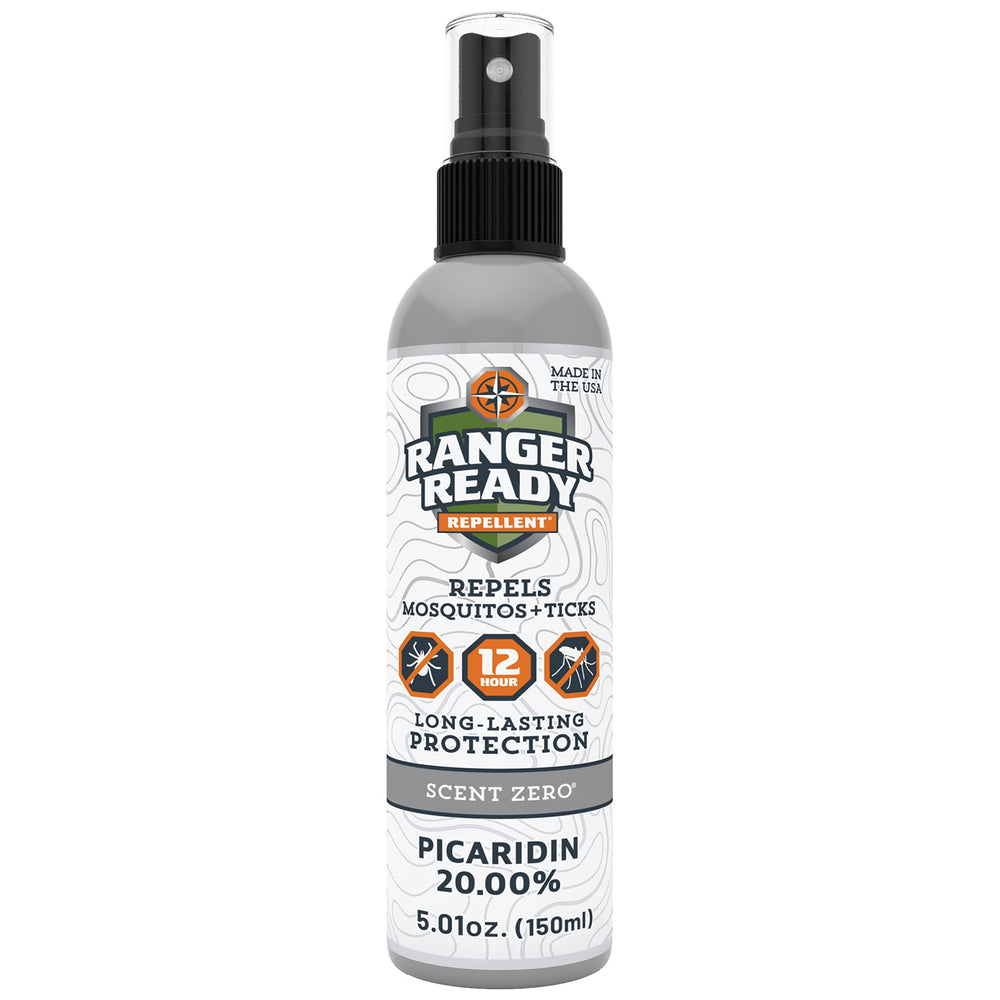 Ranger Ready Picaridin bottle with 20% repellent for long-lasting outdoor protection.
