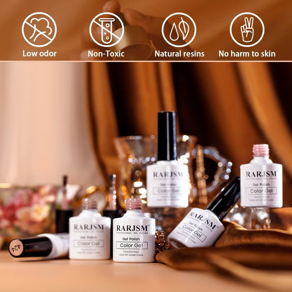 RARJSM pale pink nude polish bottles shown to demonstrate range