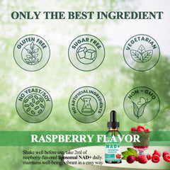 Raspberry-flavored NAD liquid drops being added to a drink